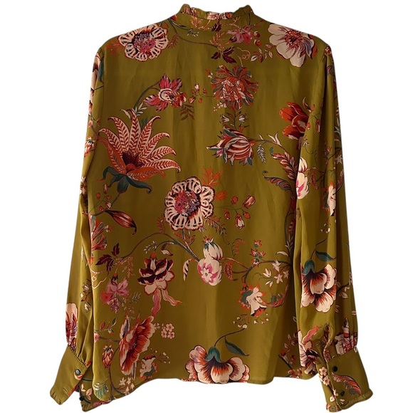 Gibson Latimer Graphic Floral Ruffle Sleeve Blouse Top - Picture 2 of 13